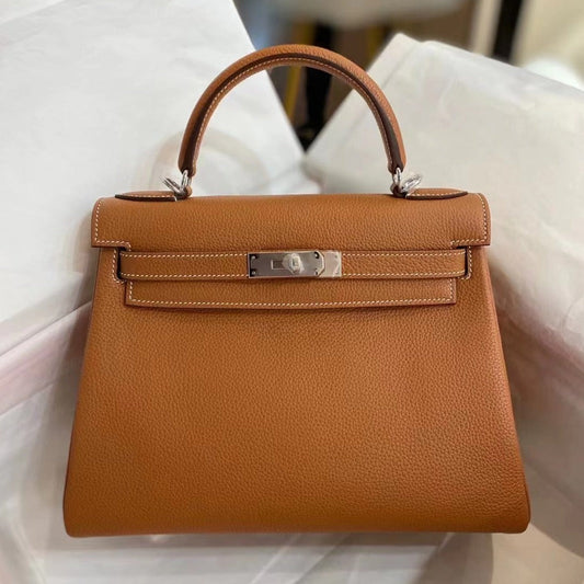 HM KELLY 28CM TAN TOGO SILVER HARDWARE