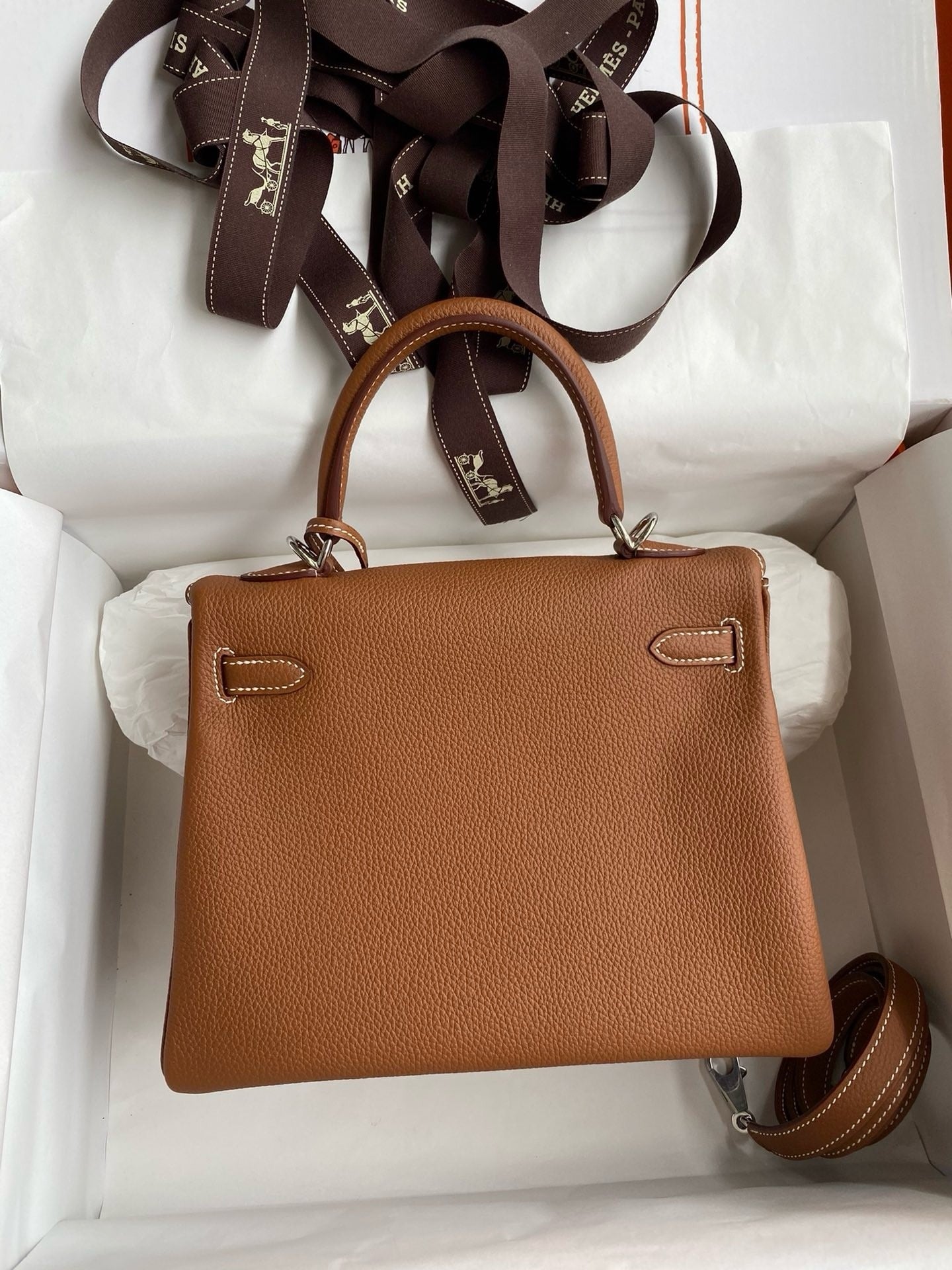 HM KELLY 28CM TAN TOGO SILVER HARDWARE