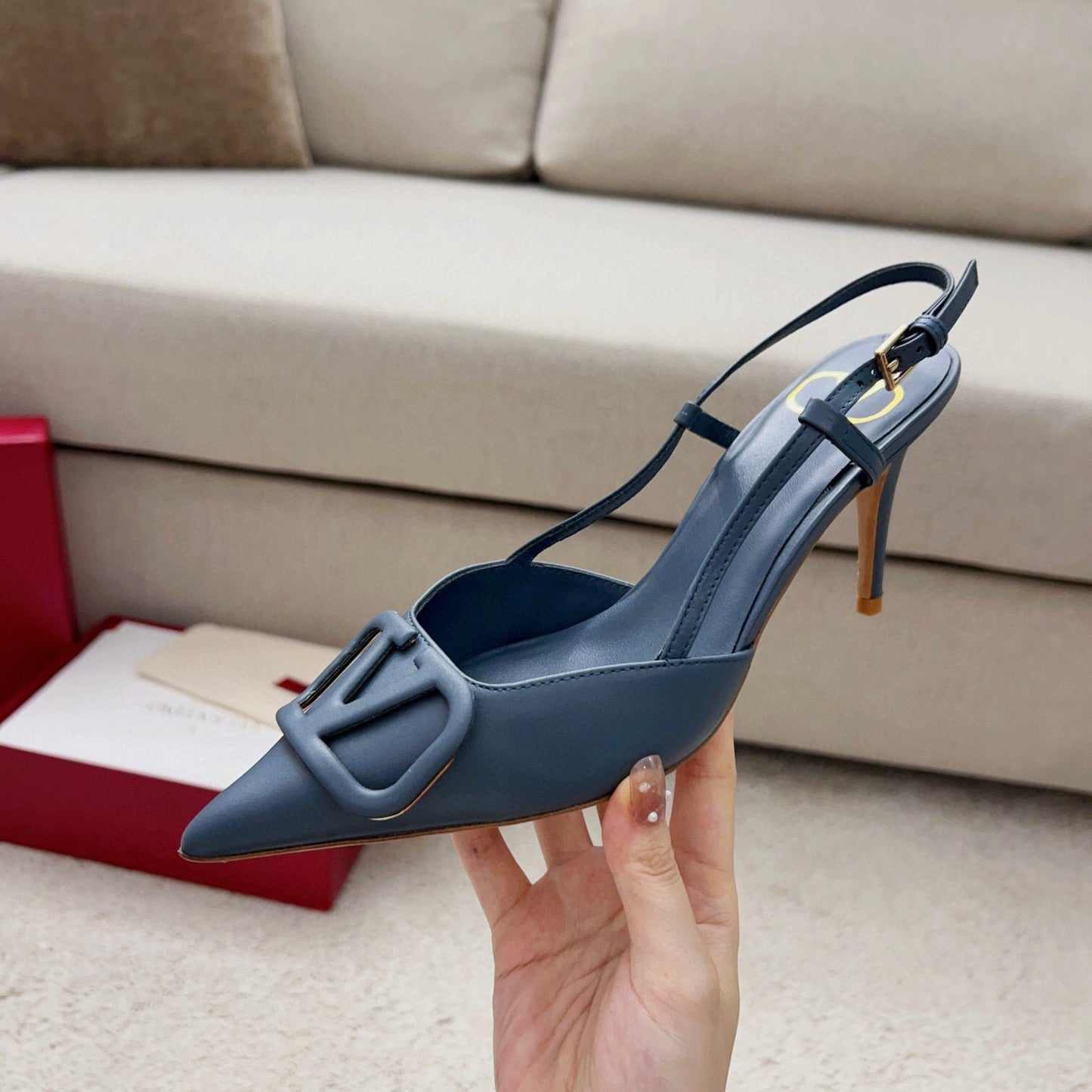 Valentin Vlogo Signature Slingback Blue Calfskin