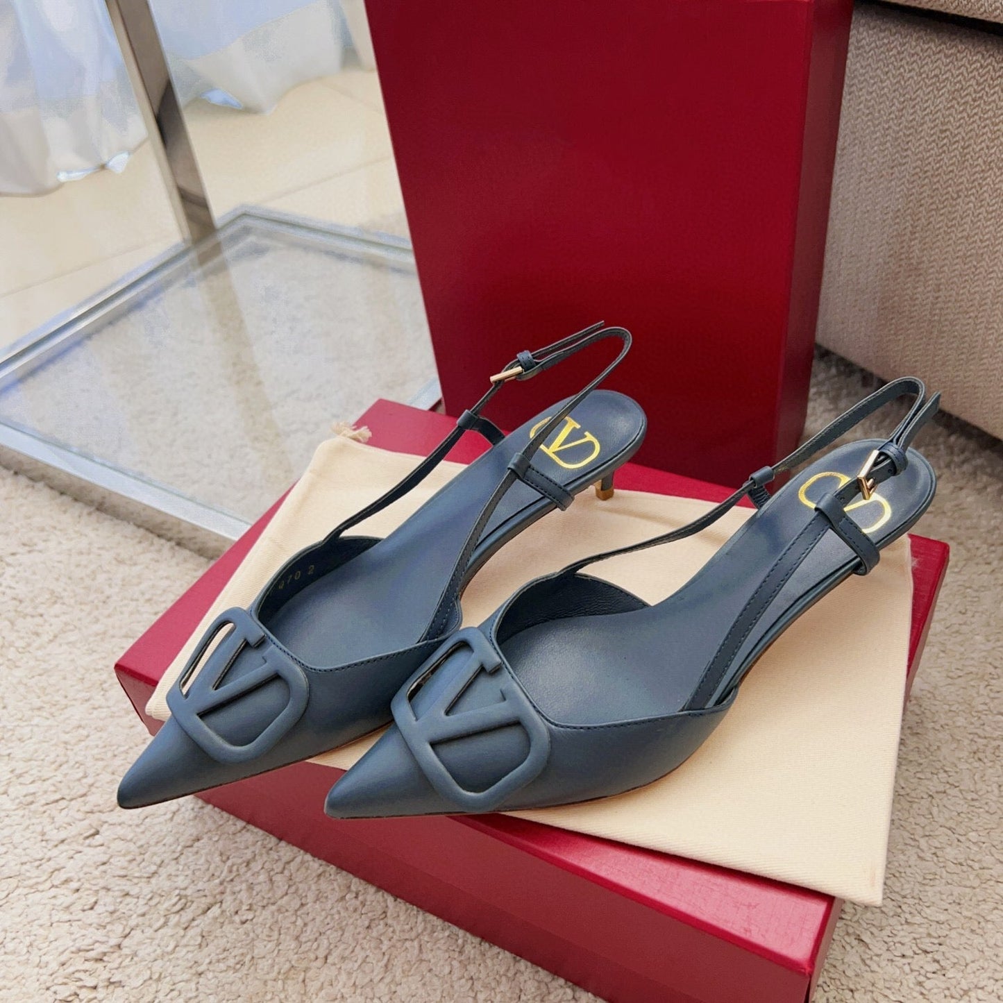 Valentin Vlogo Signature Slingback Blue Calfskin