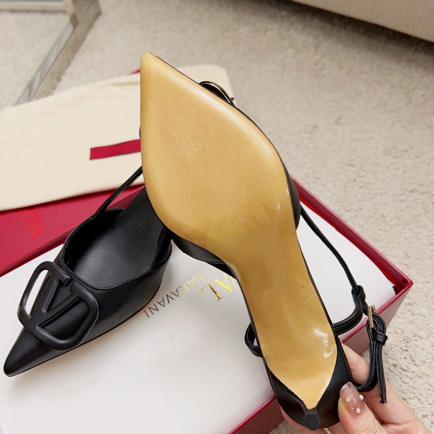 Valentin Vlogo Signature Slingback Black Calfskin