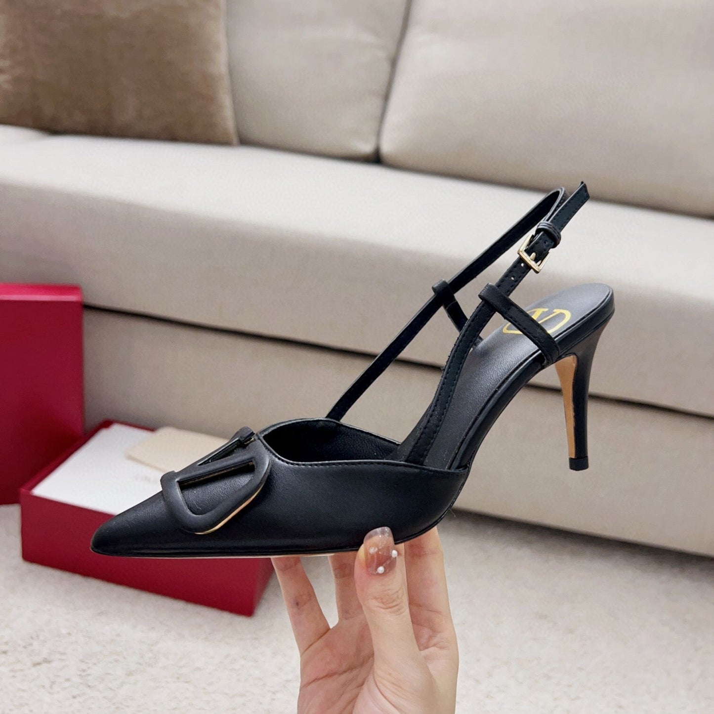 Valentin Vlogo Signature Slingback Black Calfskin