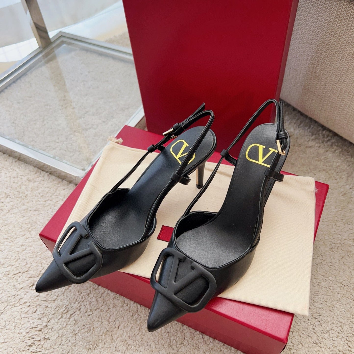 Valentin Vlogo Signature Slingback Black Calfskin