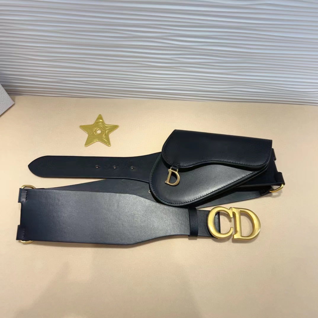 cd saddle belt with pouch black calfskin