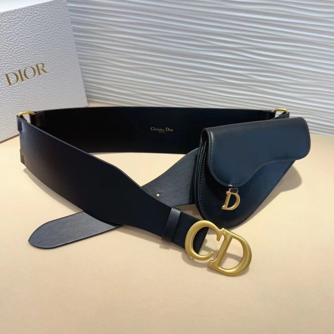 cd saddle belt with pouch black calfskin