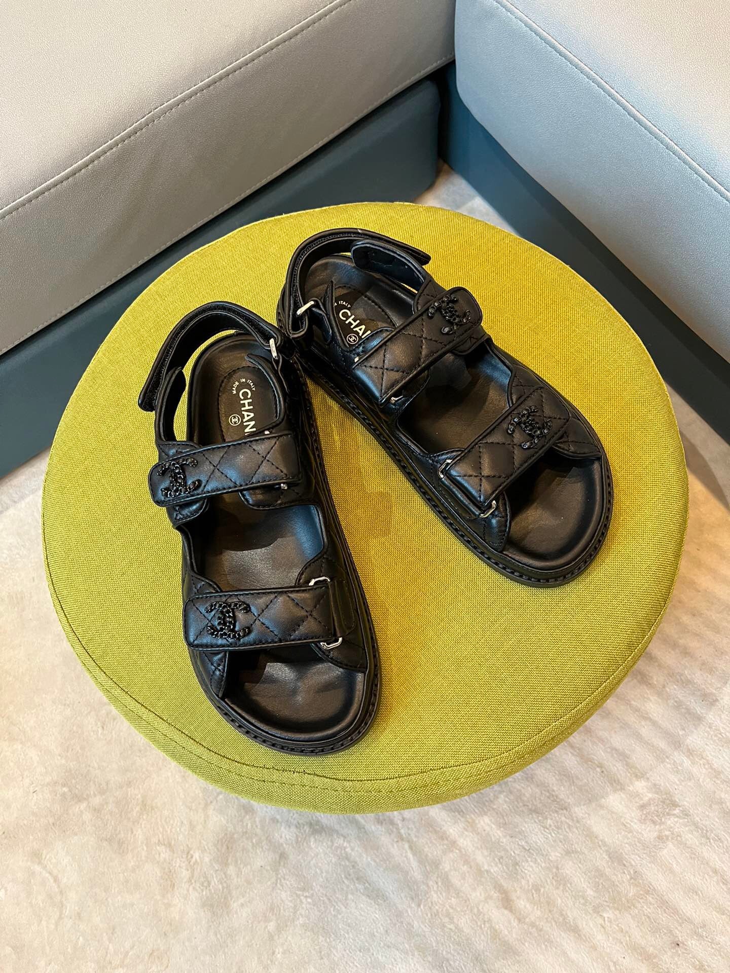 cc dad sandals all black calfskin