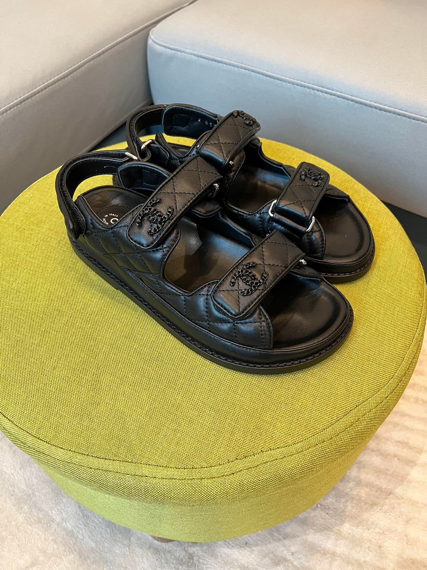 cc dad sandals all black calfskin