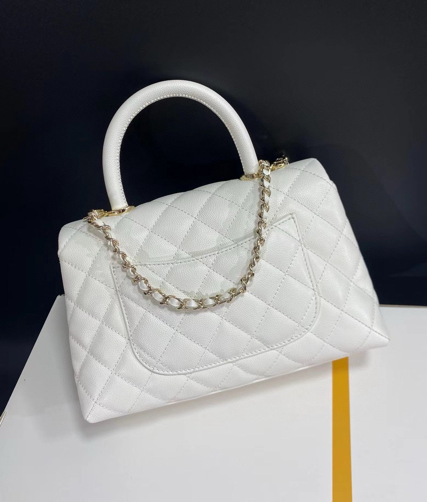 coco handle flap bag 23cm white quilted caviar light gold hardware