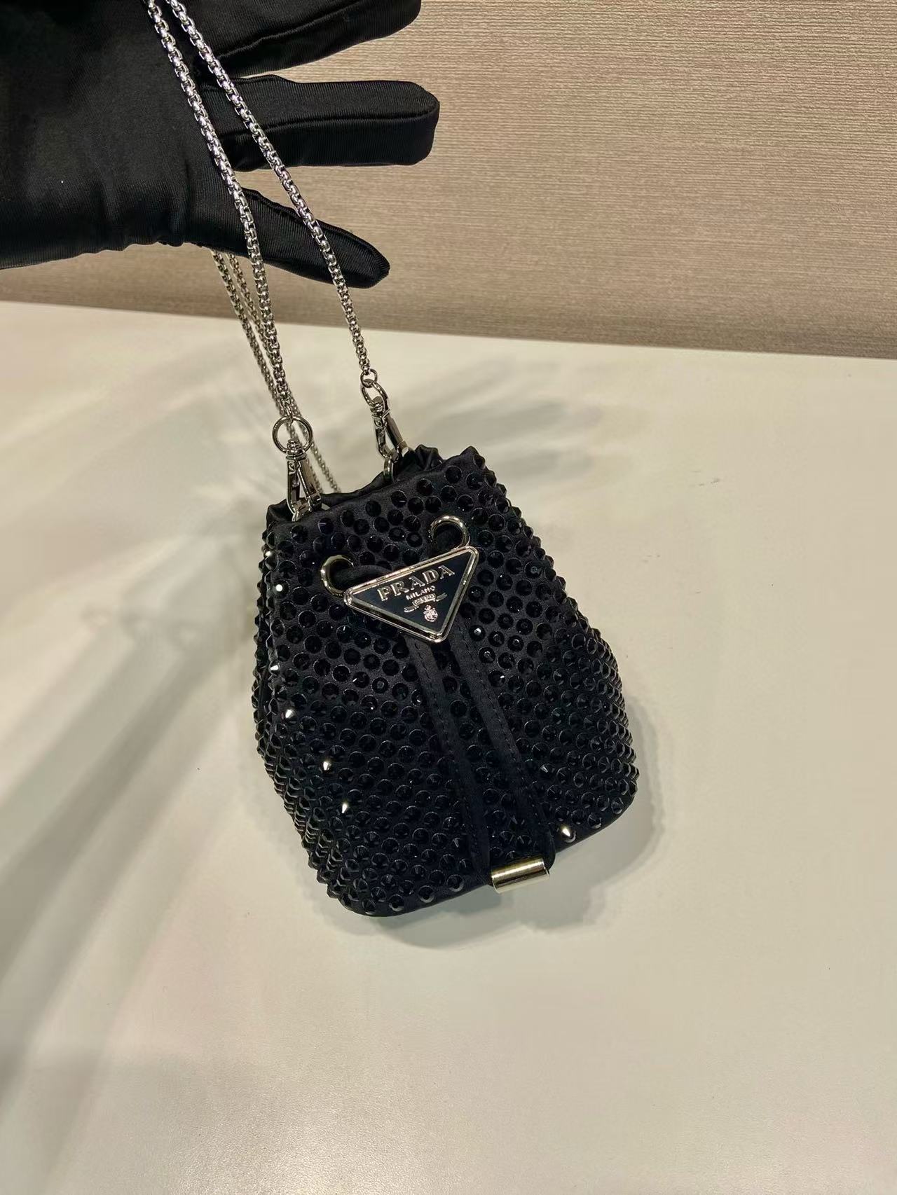 Pra Mini Pouch With Crystal Black Satin