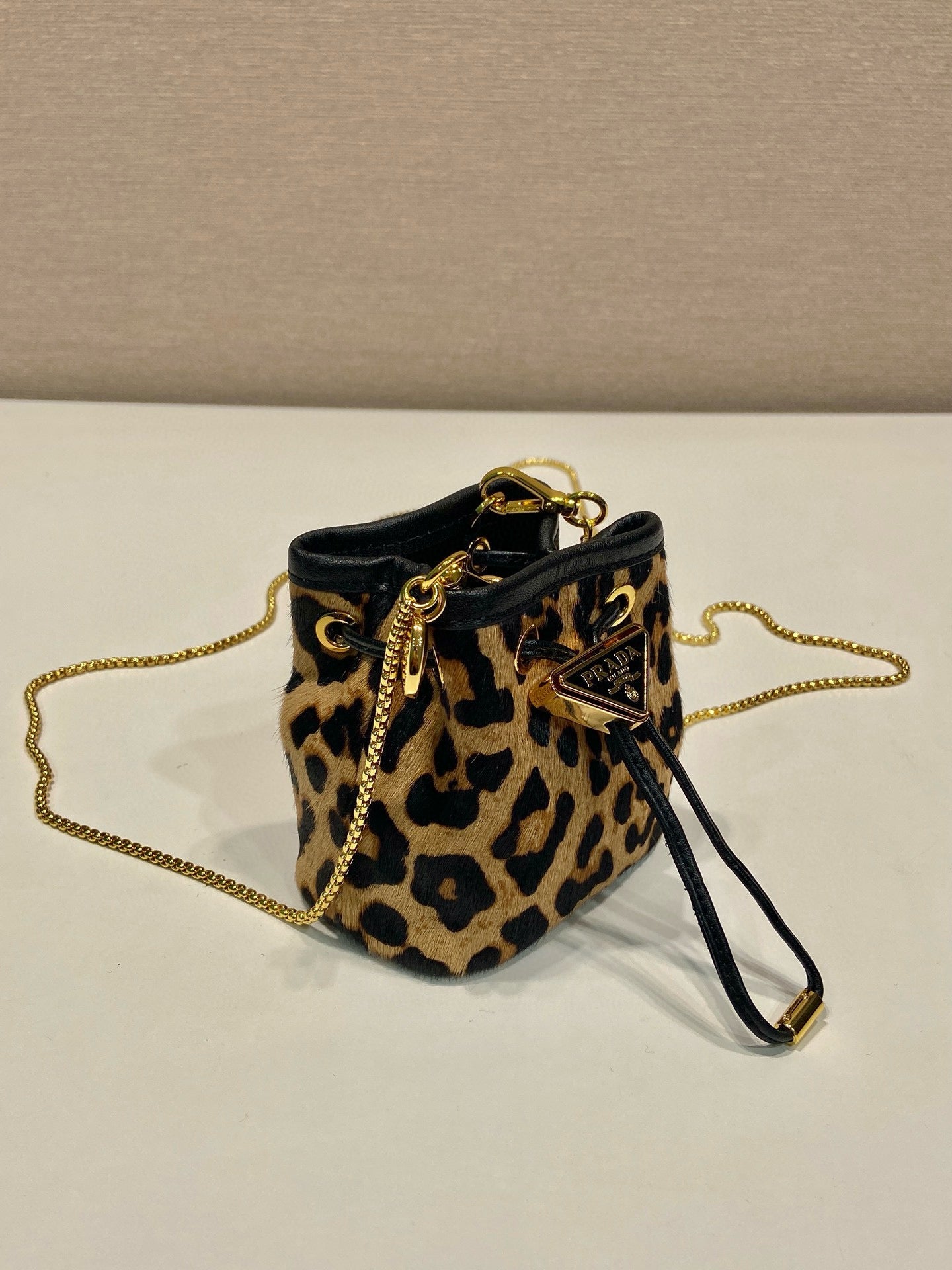 Pra Mini Drawstring Pouch Black Brown Calfskin