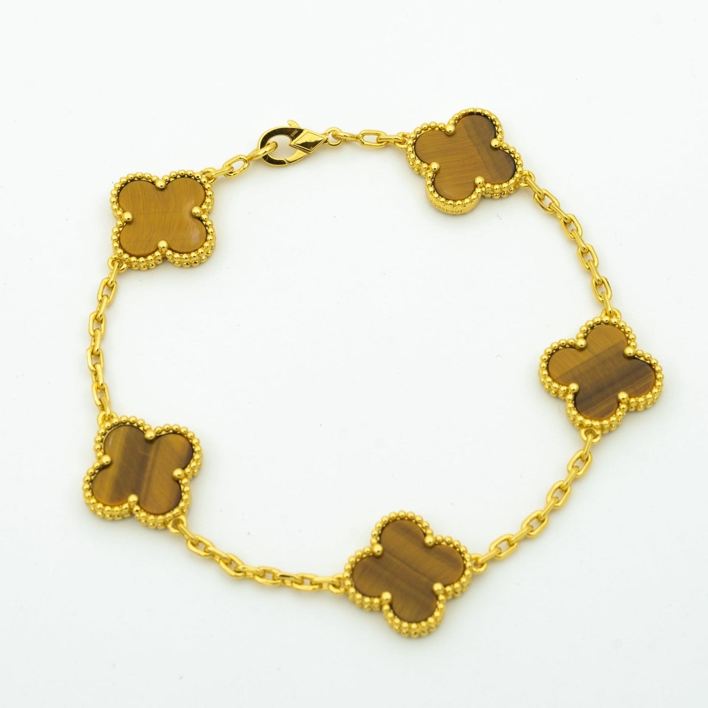 CLOVER BRACELET 5 MOTIFS TIGER EYE