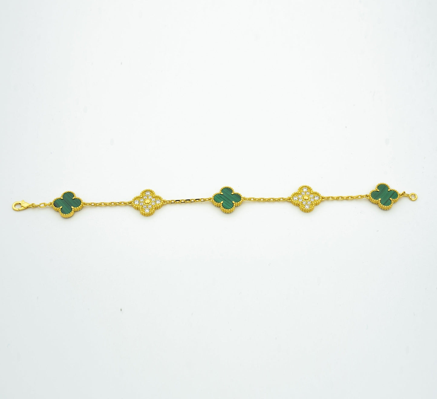 CLOVER MALACHITE DIAMOND BRACELET 5 MOTIF