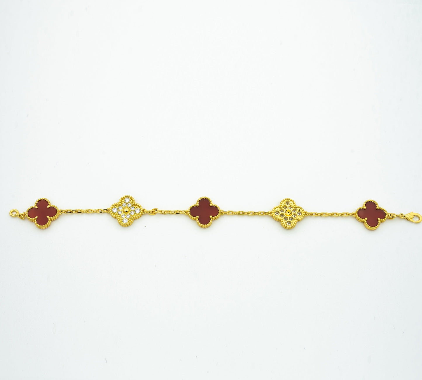 CLOVER BRACELET 5 MOTIFS CARNELIAN DIAMOND