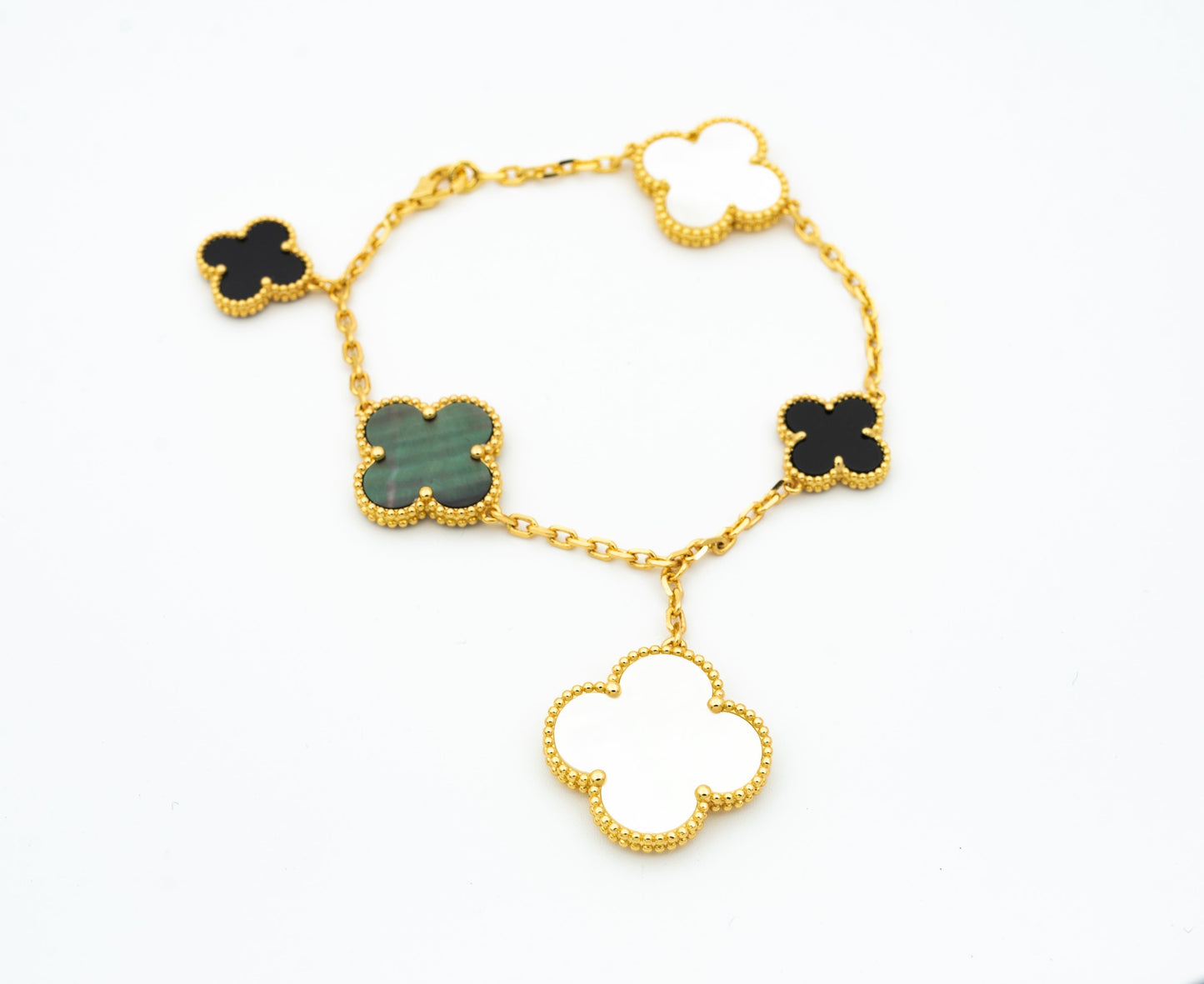 CLOVER BRACELET 5 MOTIFS SILVER MOP ONYX