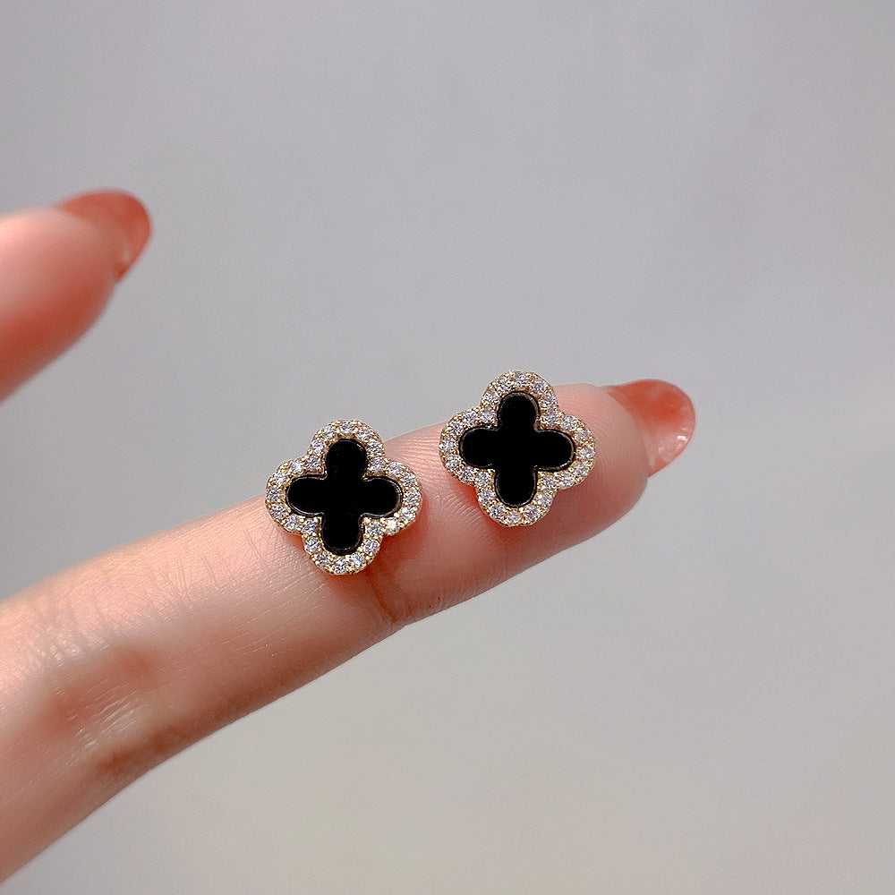 CLOVER DIAMOND PINK GOLD STUD EARRINGS