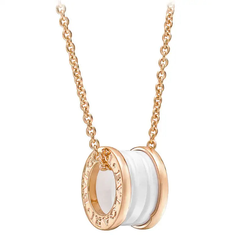 ZERO 1 WHITE CERAMIC PINK GOLD DIAMOND NECKLACE