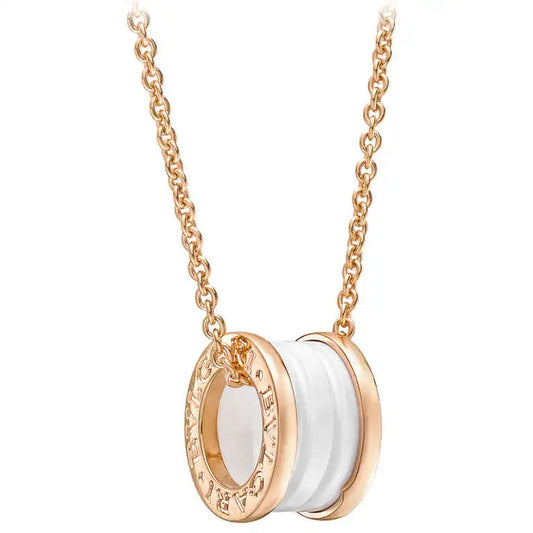 ZERO 1 WHITE CERAMIC PINK GOLD DIAMOND NECKLACE