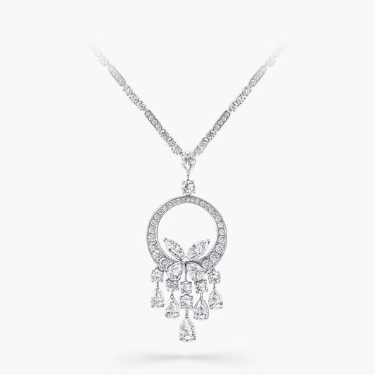 BUTTERFLY CHANDELIER CLASSIC SILVER DIAMOND NECKLACE