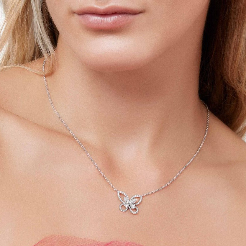 BUTTERFLY SILHOUETTE SILVER DIAMOND NECKLACE