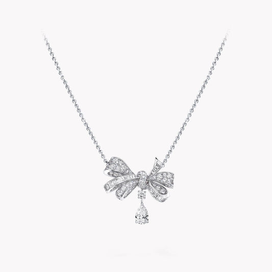 TILDA BOW CLASSIC SILVER DIAMOND DROP NECKLACE