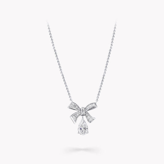 TILDA BOW BAGUETTE CUT SILVER DIAMOND DROP NECKLACE