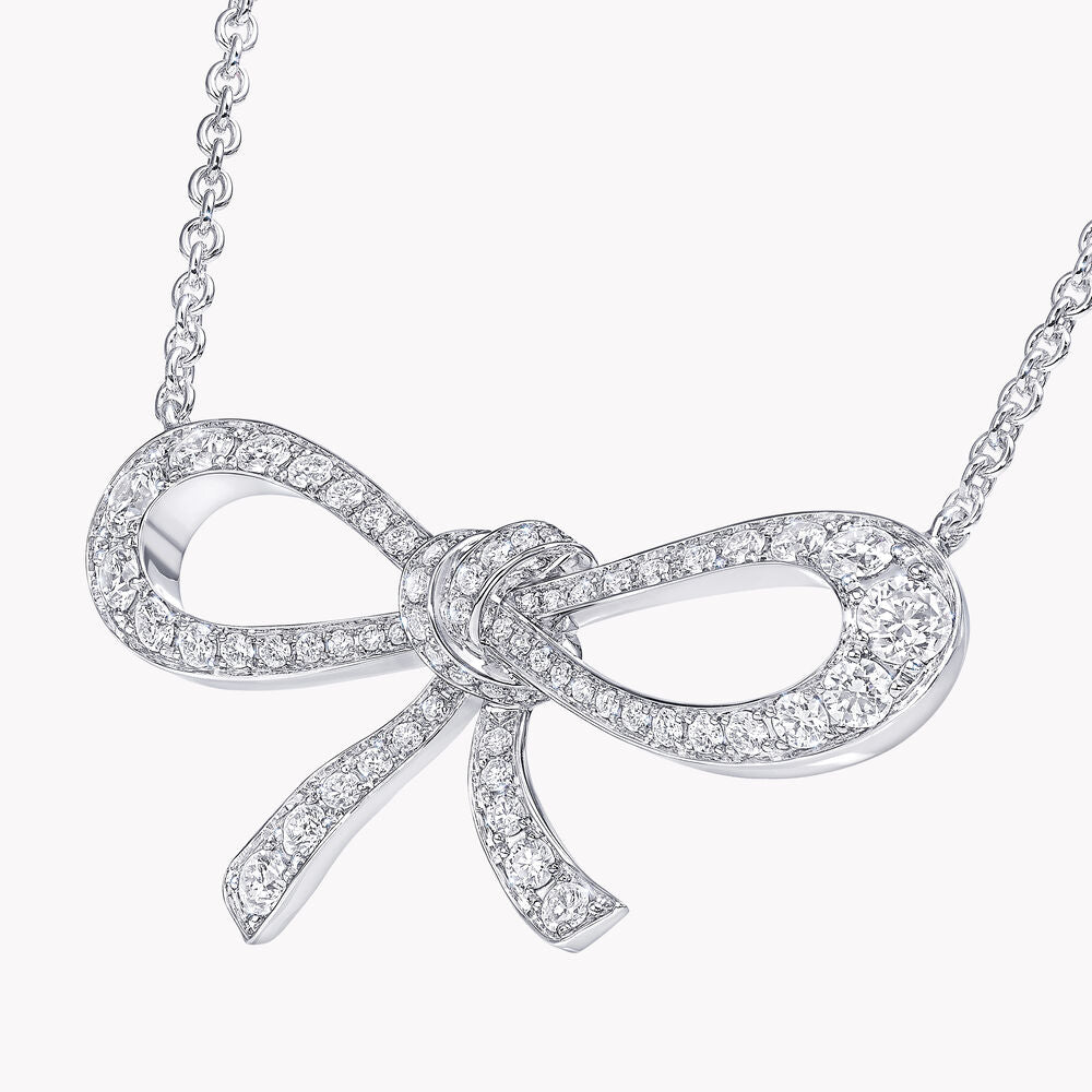 TILDA BOW MINI SILVER DIAMOND NECKLACE