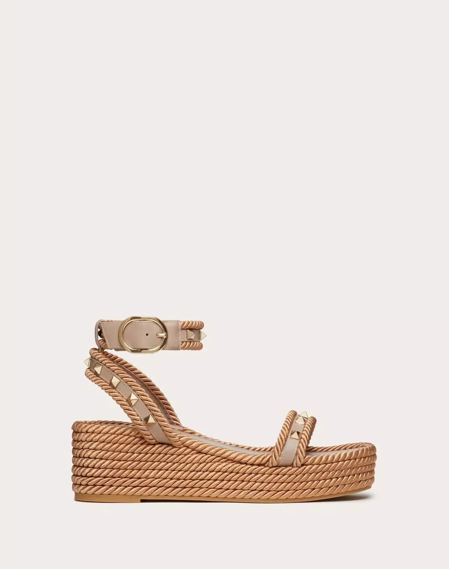 rockstud flatform sandal beige calfskin 45mm