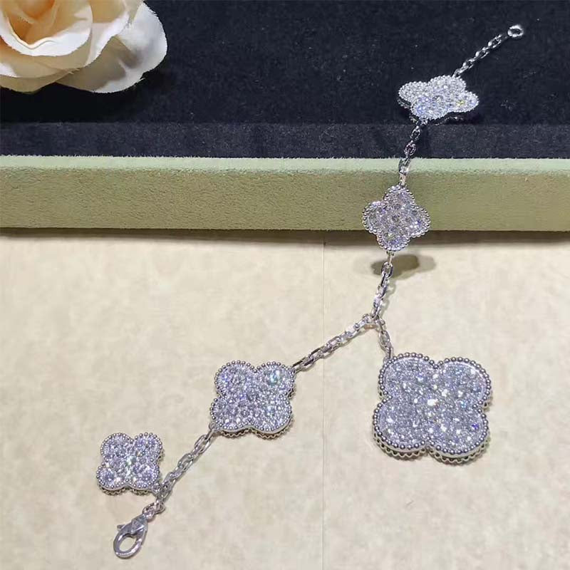 CLOVER 6 MOTIFS SILVER DIAMOND BRACELET