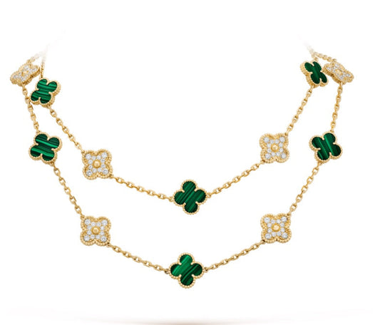 CLOVER 20 MOTIFS MALACHITE DIAMOND GOLD