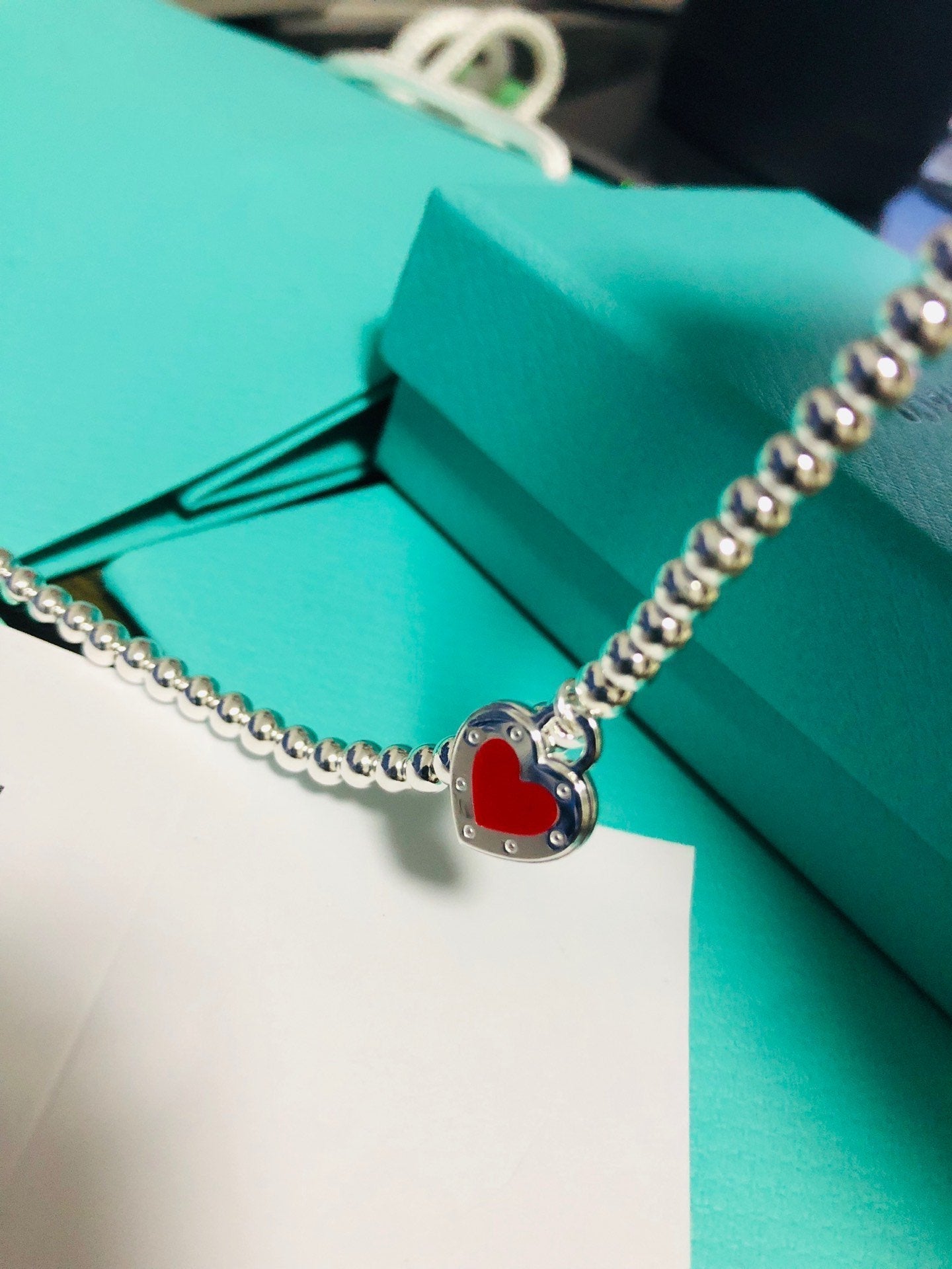 LOVE TIFFANY RED HEART TAG BEAD BRACELET