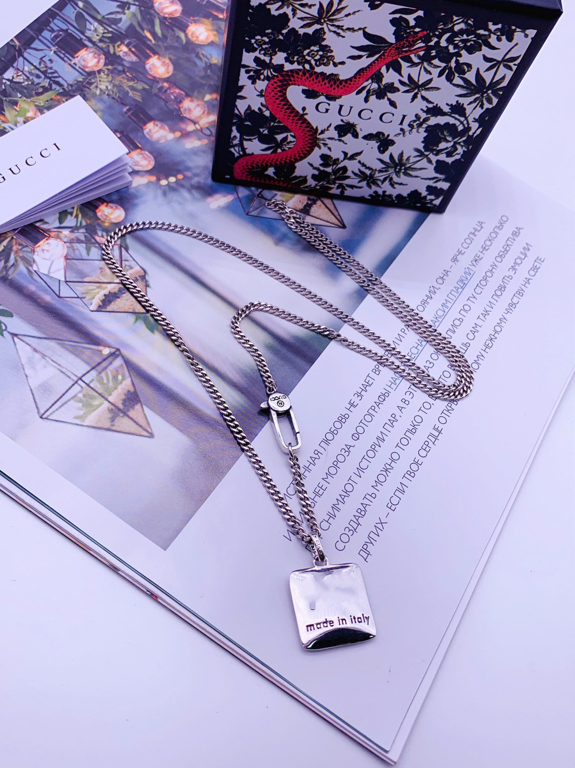 LOGO ENGRAVED SQUARE PENDANT NECKLACE