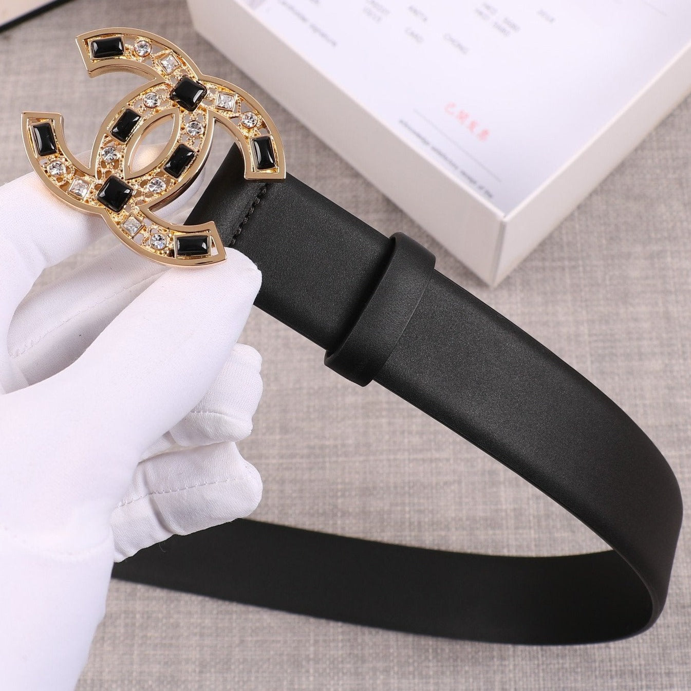 CC WOMEN'S BELT 3.0CM BUCKLE BLACK DIAMOND LEATHER