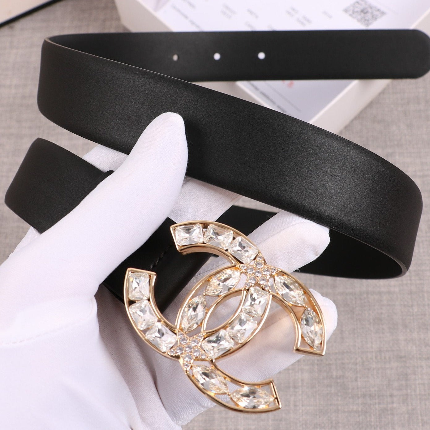 CC WOMEN'S BELT 30MM LEATHER BLACK BUCKLE STAR DIAMOND