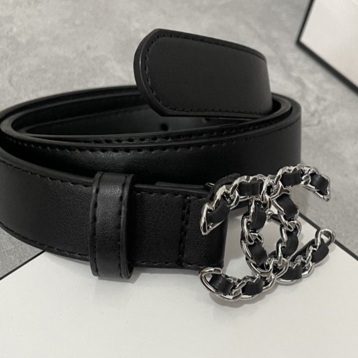 CC WOMEN'S BELT 30MM LEATHER BLACK BUCKLE SILVER BLACK