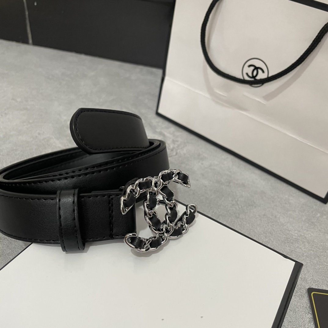 CC WOMEN'S BELT 30MM LEATHER BLACK BUCKLE SILVER BLACK