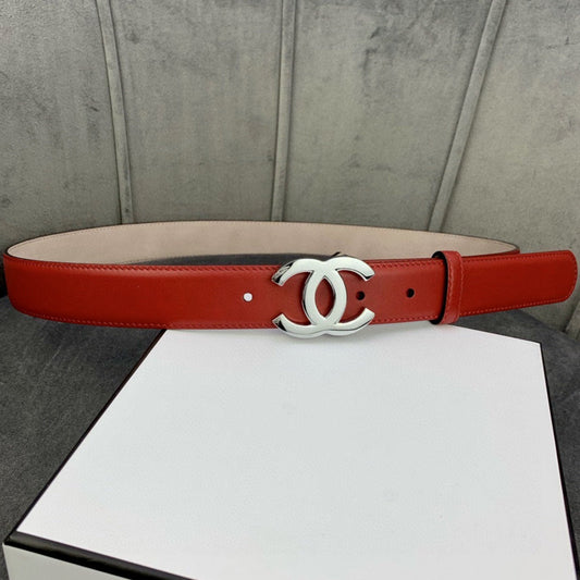 CC WOMEN'S BELT 3.0CM LEATHER RED BUCKLE SILVER