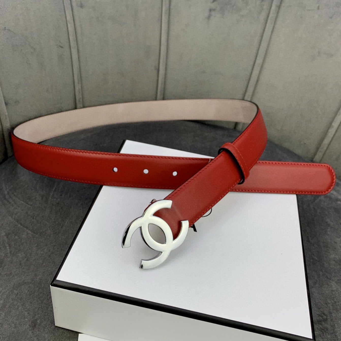 CC WOMEN'S BELT 3.0CM LEATHER RED BUCKLE SILVER