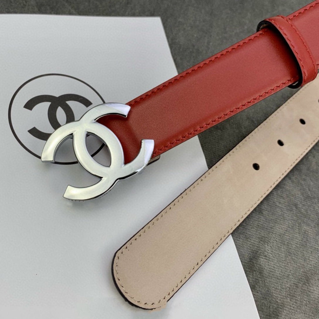 CC WOMEN'S BELT 3.0CM LEATHER RED BUCKLE SILVER