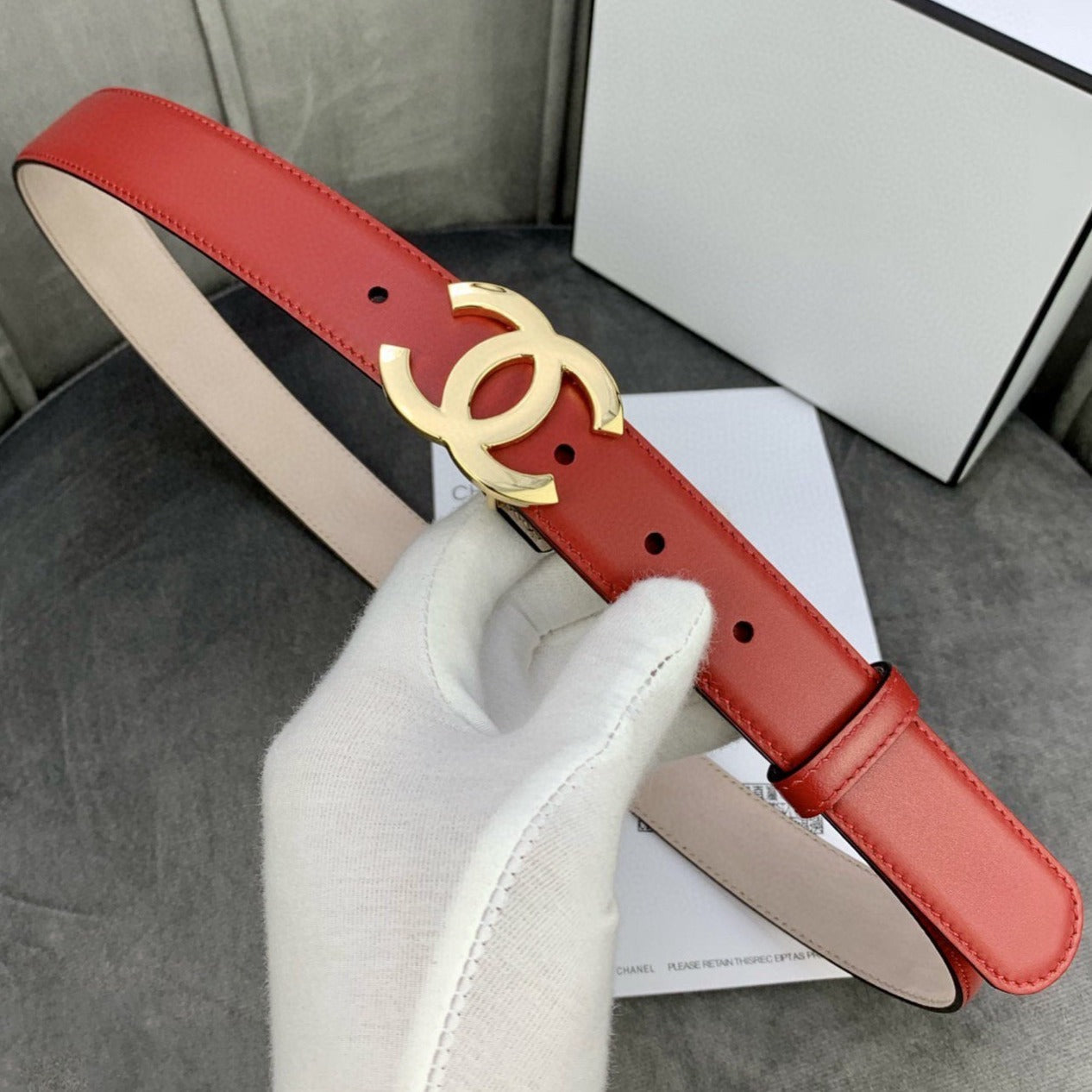 CC WOMEN'S BELT 3.0CM LEATHER RED BUCKLE GOLD