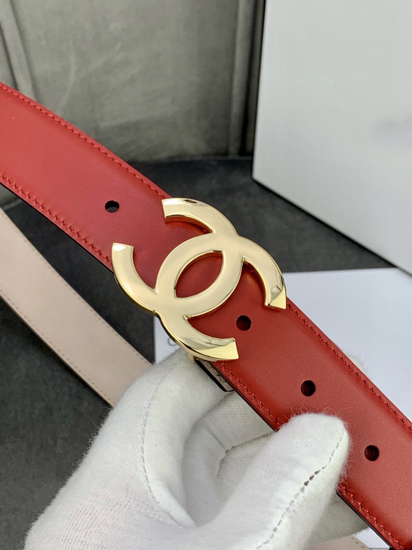 CC WOMEN'S BELT 3.0CM LEATHER RED BUCKLE GOLD