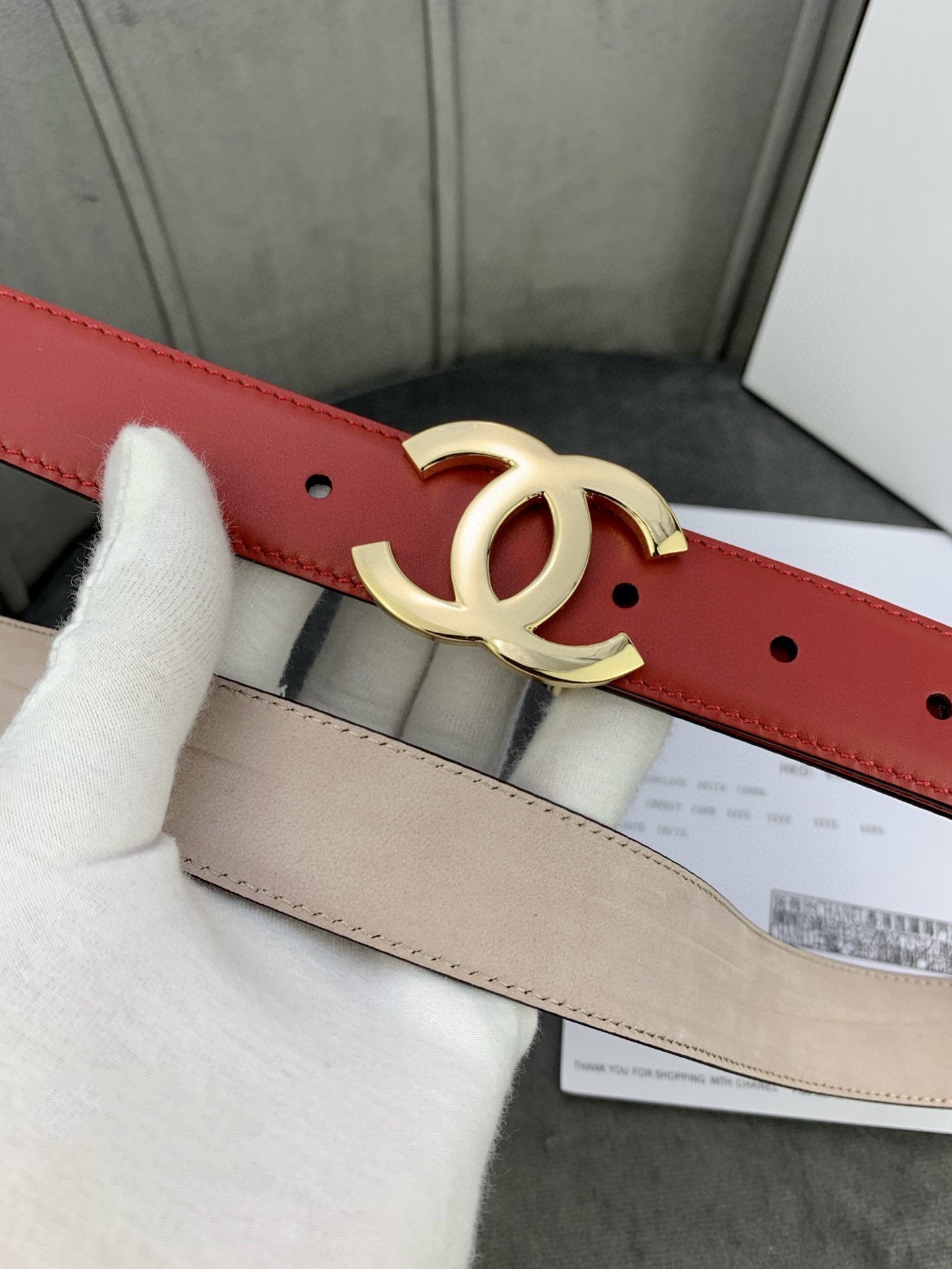 CC WOMEN'S BELT 3.0CM LEATHER RED BUCKLE GOLD