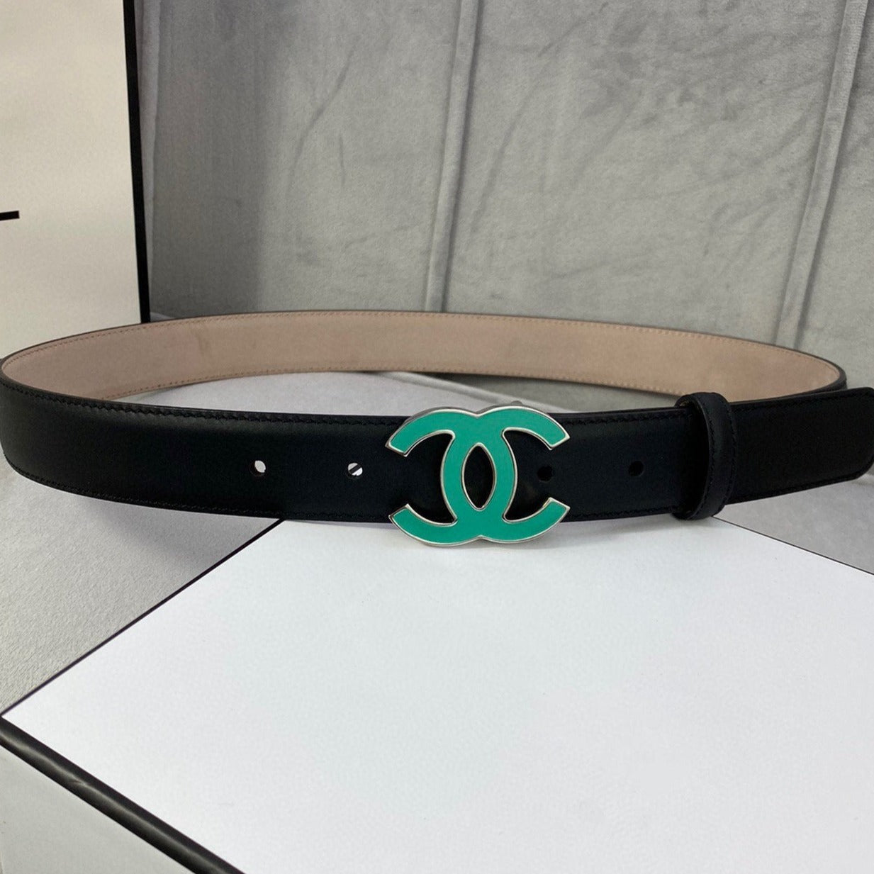 CC BELT 3.0CM BUCKLE BLUE LEATHER BLACK