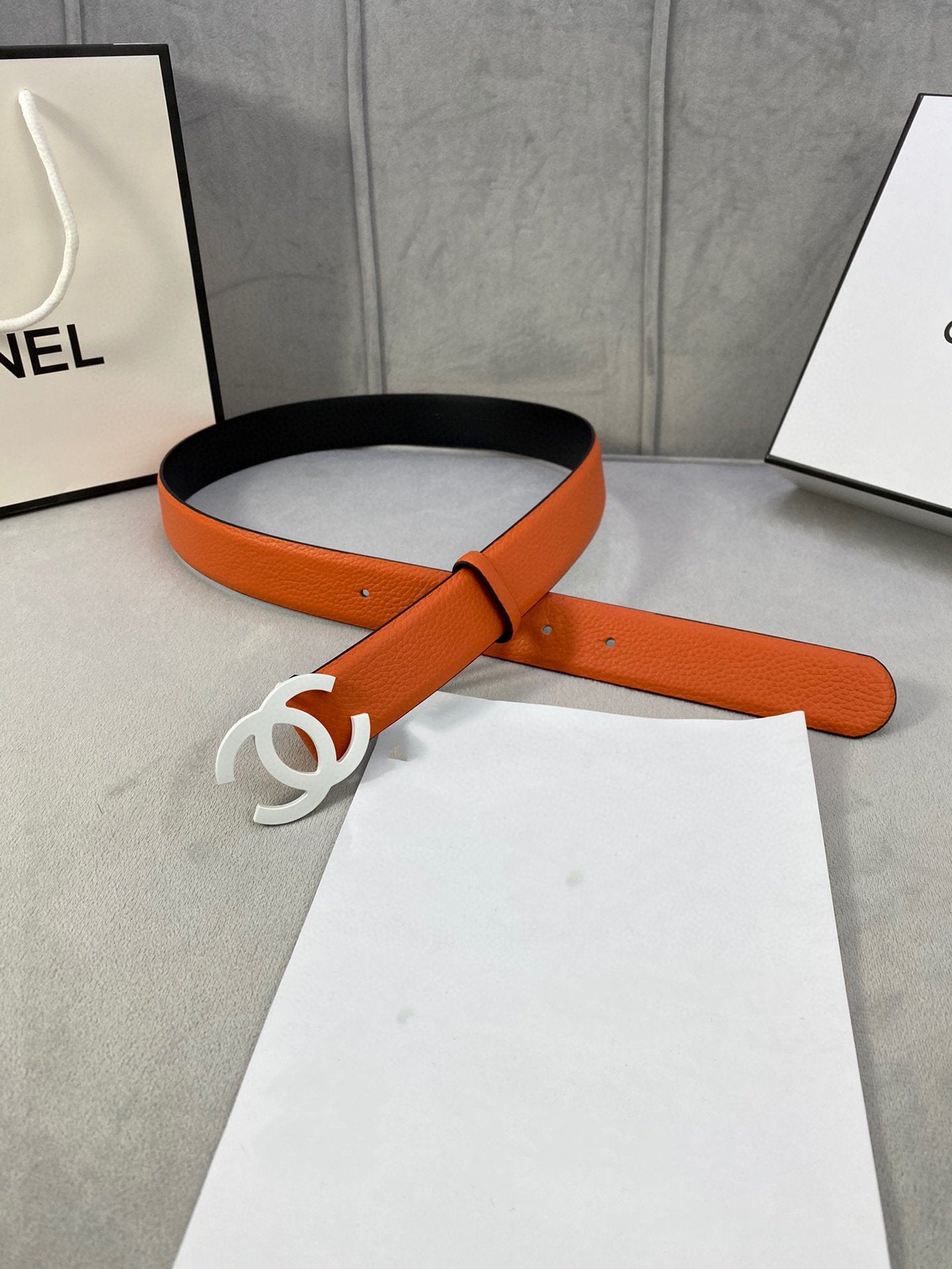 CC WOMEN'S BELT 3.0CM LEATHER ORANGE BUCKLE SILVER