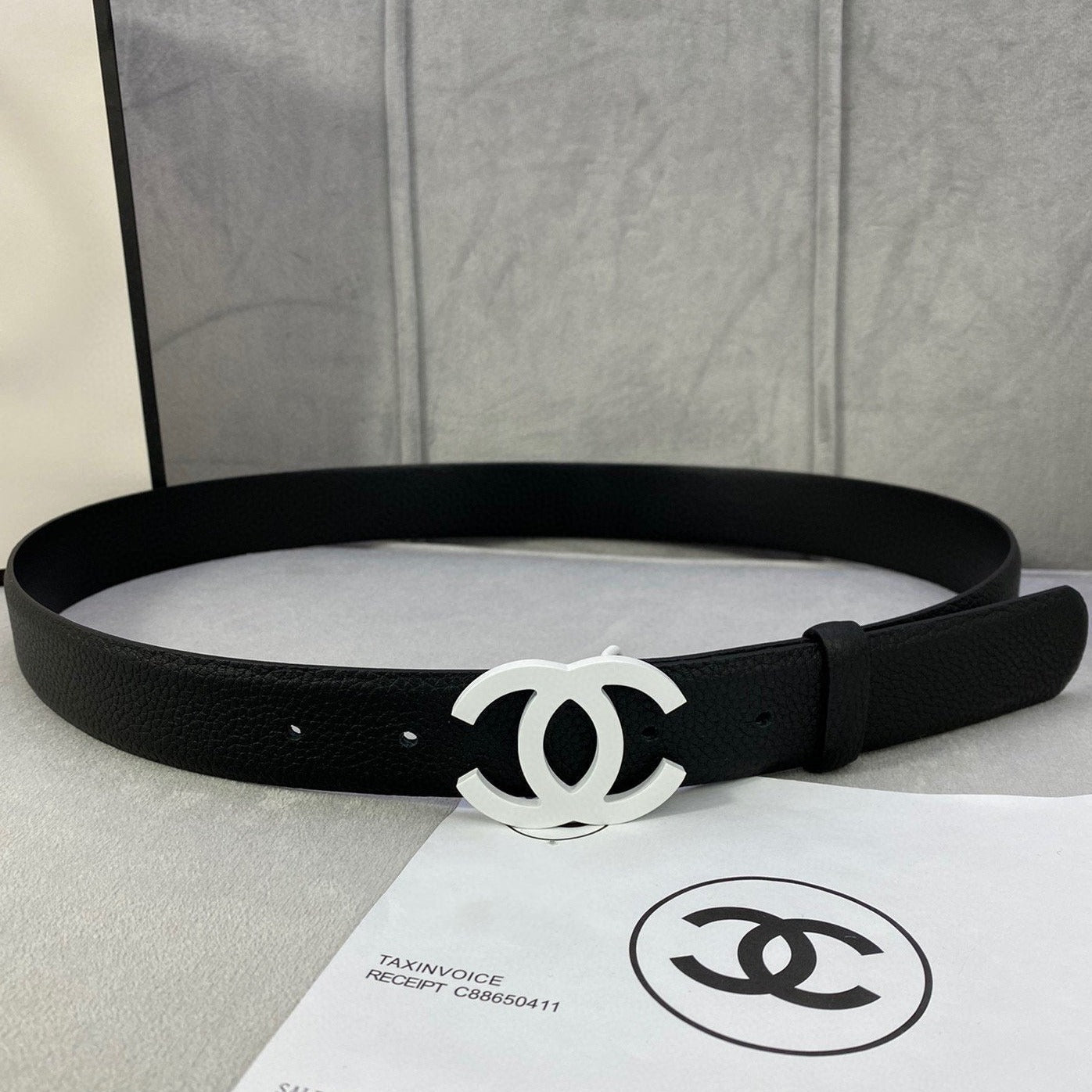 CC WOMEN'S BELT 3.0CM LEATHER EPSOM BLACK BUCKLE SILVER