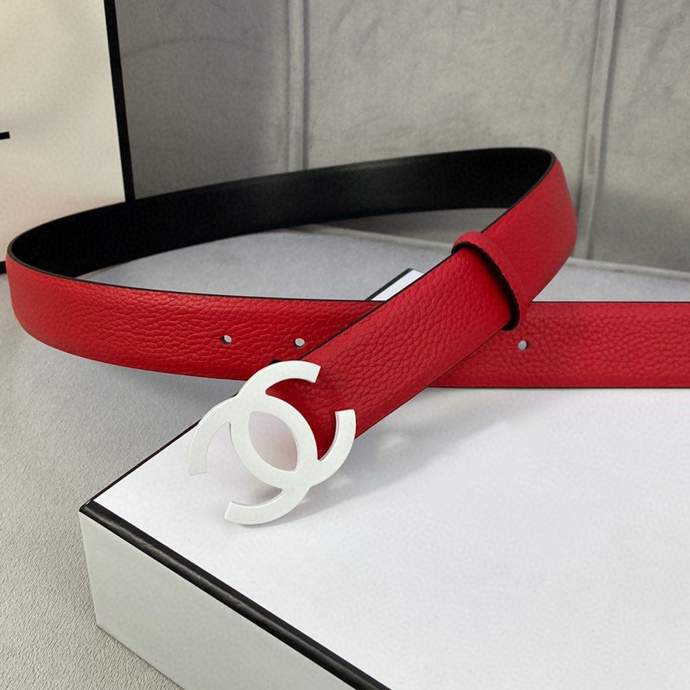 CC WOMEN'S BELT 3.0CM LEATHER EPSOM RED BUCKLE SILVER