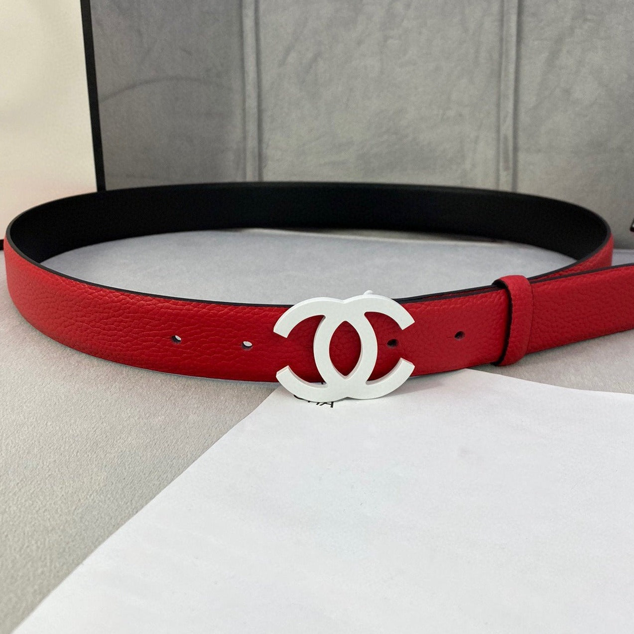 CC WOMEN'S BELT 3.0CM LEATHER EPSOM RED BUCKLE SILVER