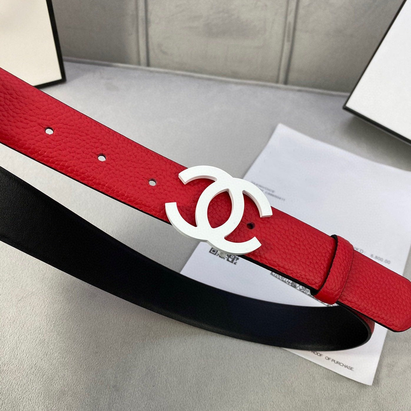 CC WOMEN'S BELT 3.0CM LEATHER EPSOM RED BUCKLE SILVER