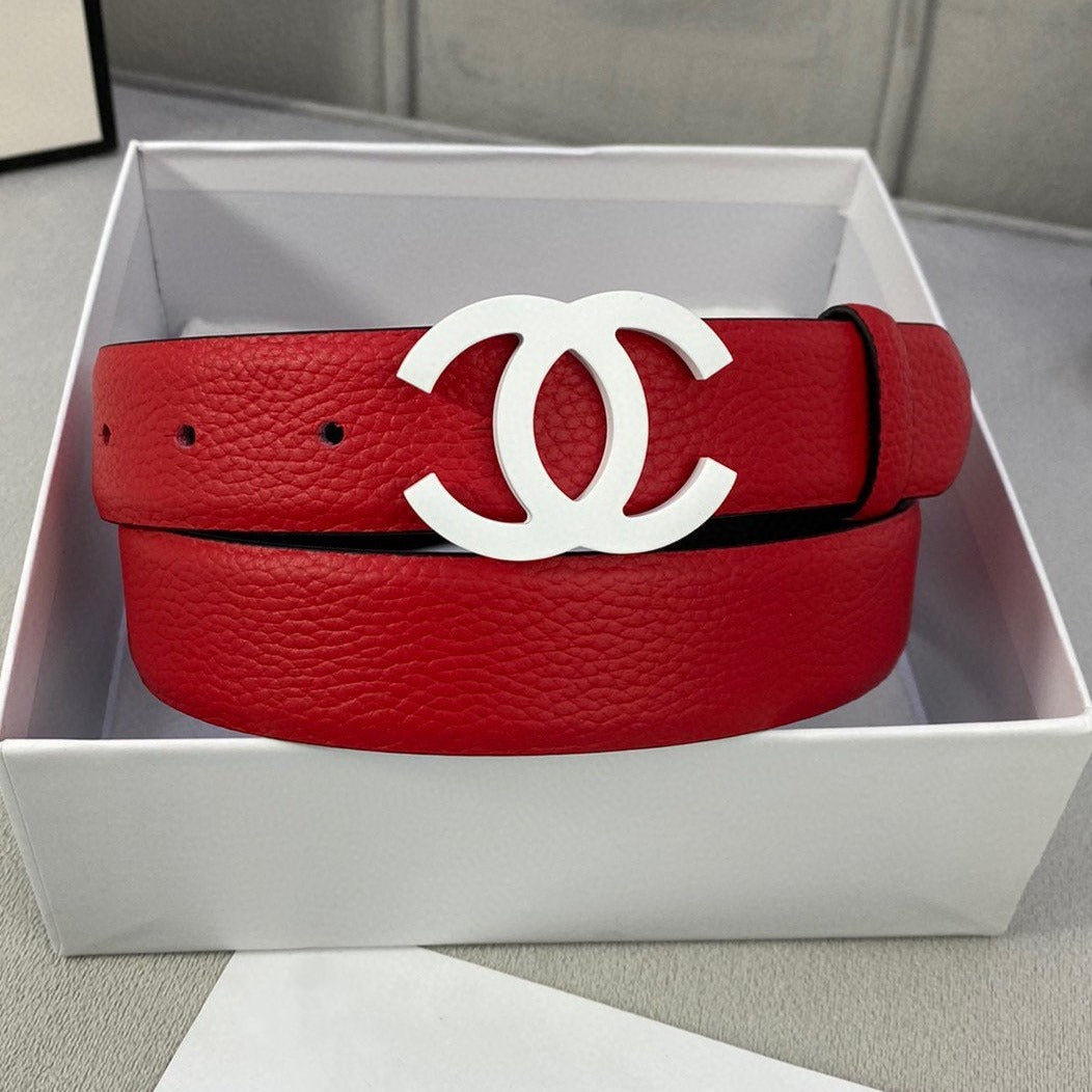 CC WOMEN'S BELT 3.0CM LEATHER EPSOM RED BUCKLE SILVER