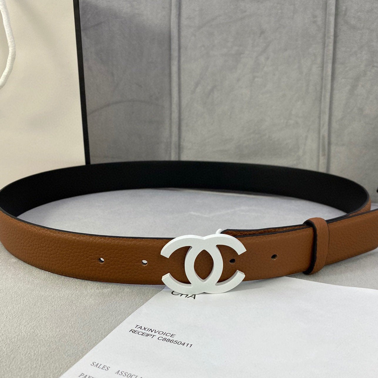 CC WOMEN'S BELT 3.0CM LEATHER EPSOM BROWN BUCKLE SILVER