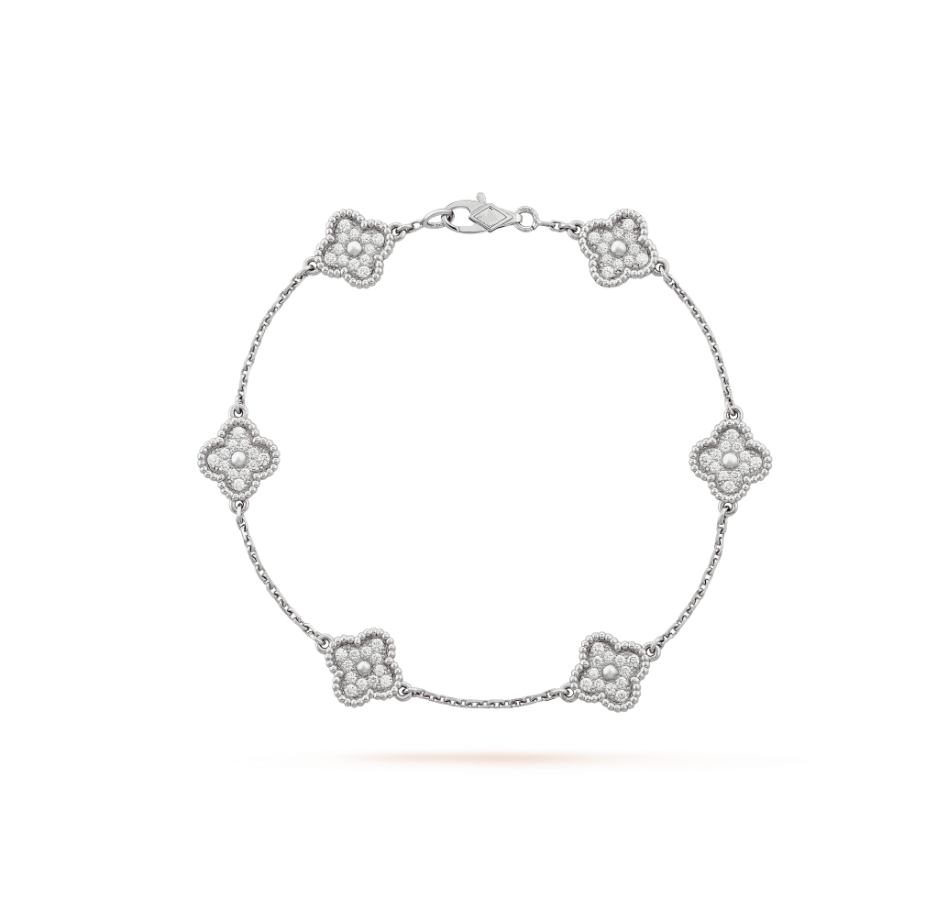 CLOVER 6 MOTIF SILVER DIAMOND BRACELET